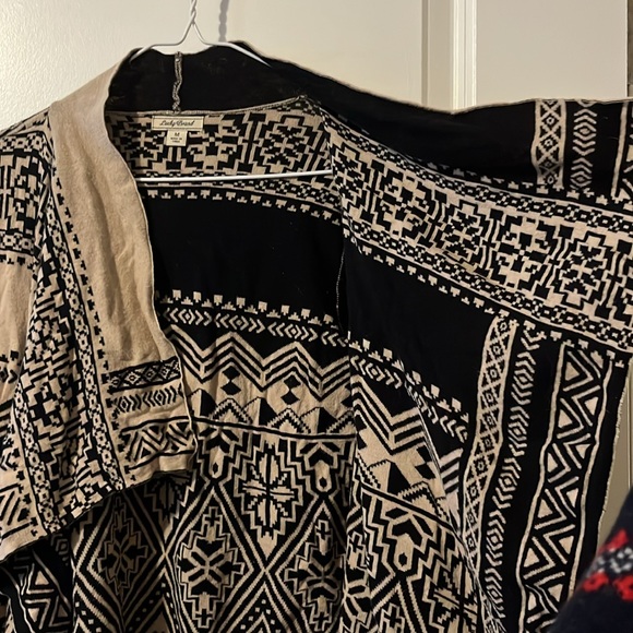 Lucky Brand open asymmetrical cardigan,M black & tan, geometric boho aztec - Picture 4 of 6